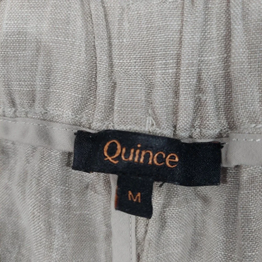 Quince Linen Pants Women Size M Beige Tapered Elastic Waist Casual 100% Linen